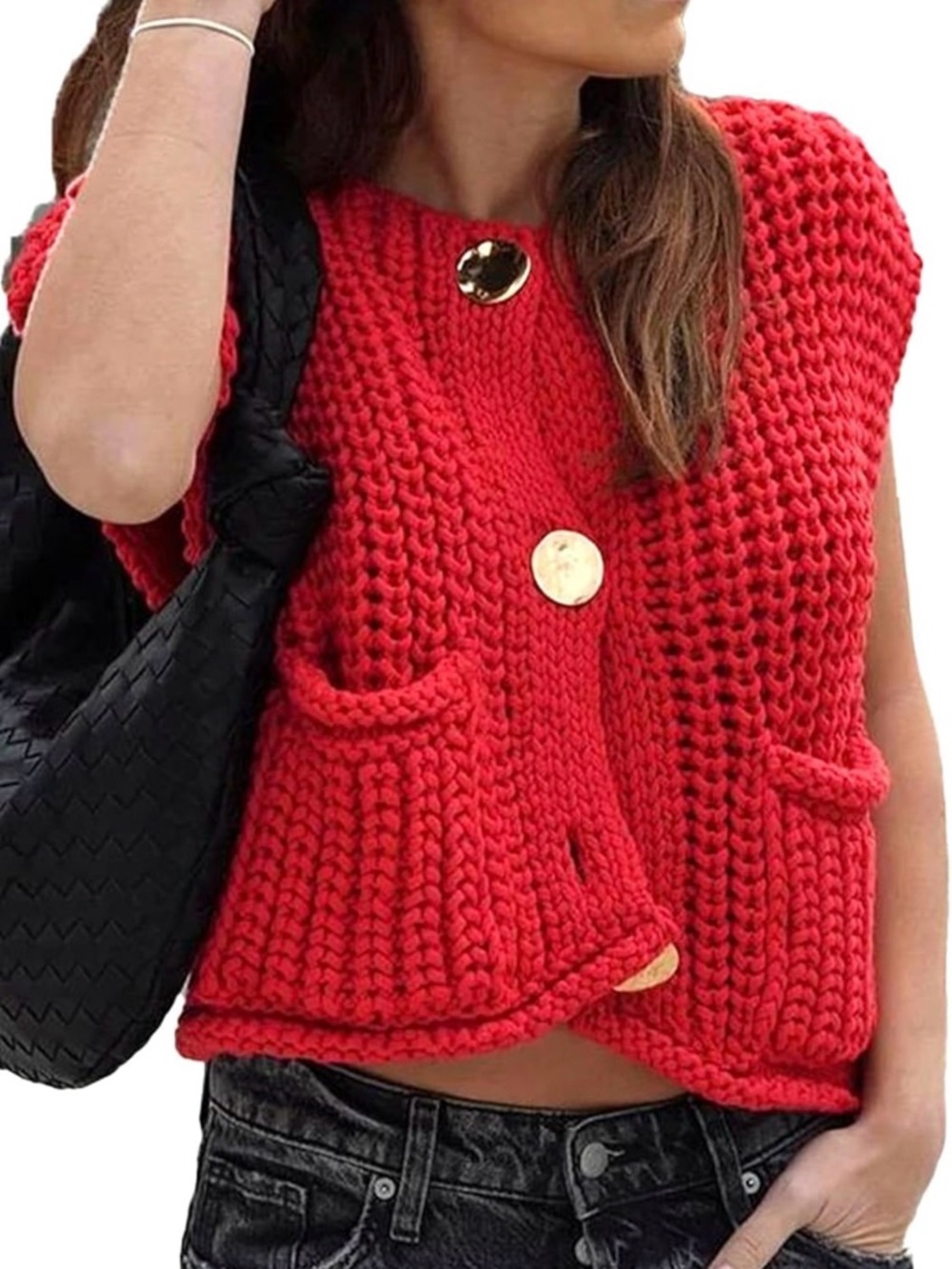Chunky Red Knit Sweater Vest